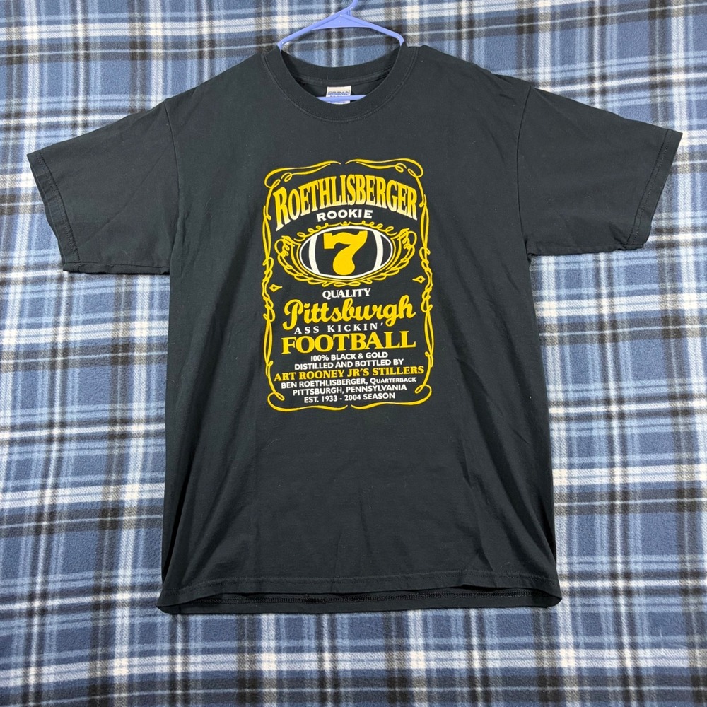 Gildan Mens Ben Roethlisberger Rookie Pittsburgh Football T-Shirt Black Large